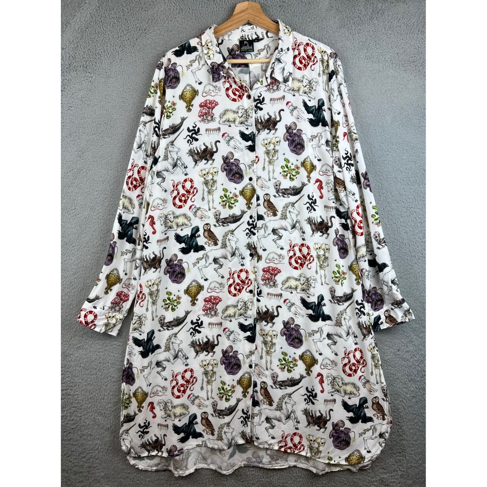 Pretty Snake Mythical Creatures Rayon Button Down Shirt Dress White XL